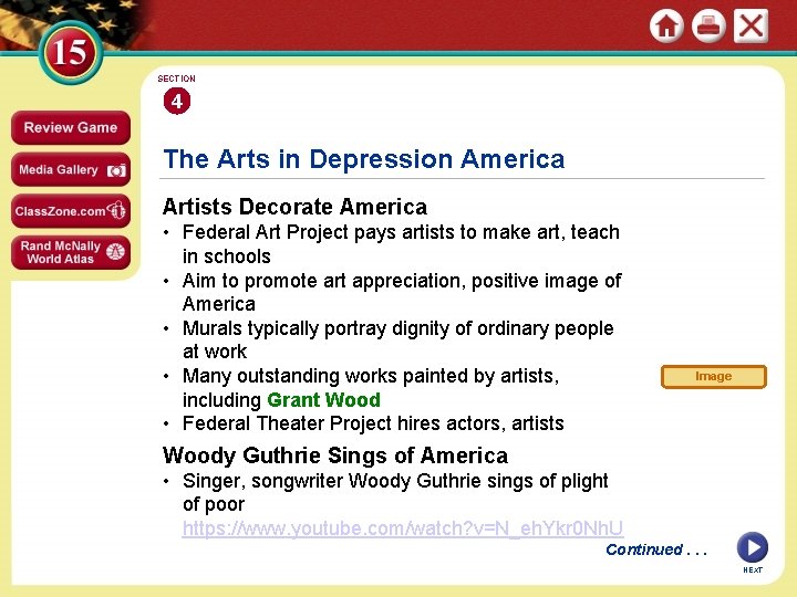 SECTION 4 The Arts in Depression America Artists Decorate America • Federal Art Project