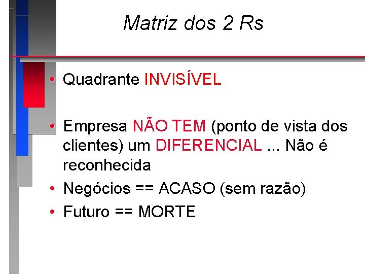 Matriz dos 2 Rs • Quadrante INVISÍVEL • Empresa NÃO TEM (ponto de vista