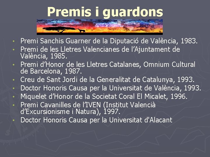 Premis i guardons • • Premi Sanchis Guarner de la Diputació de València, 1983.