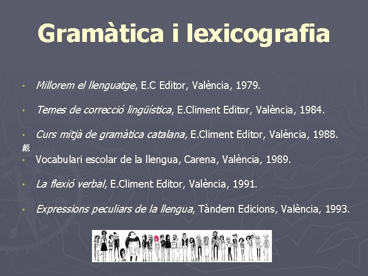 Gramàtica i lexicografia • Millorem el llenguatge, E. C Editor, València, 1979. • Temes