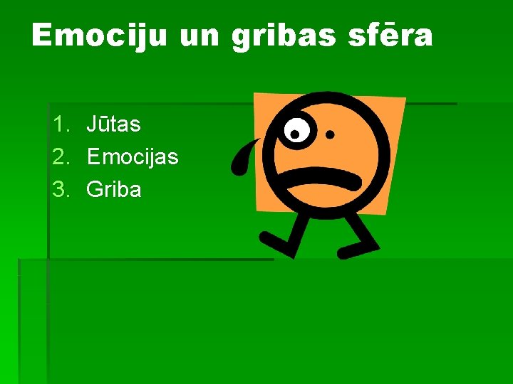 Emociju un gribas sfēra 1. 2. 3. Jūtas Emocijas Griba 