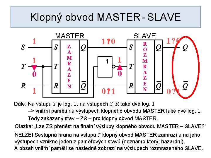 Klopný obvod MASTER - SLAVE 1 1 ▼ 0 1 MASTER Z A M