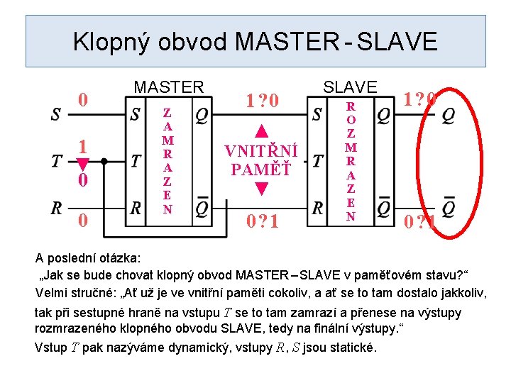Klopný obvod MASTER - SLAVE 0 1 ▼ 0 0 MASTER Z A M