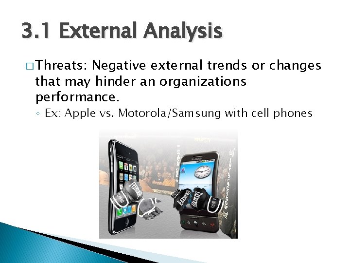 3. 1 External Analysis � Threats: Negative external trends or changes that may hinder