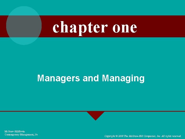 chapter one Managers and Managing Mc. Graw-Hill/Irwin Contemporary Management, 5/e Copyright © 2008 The