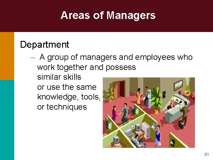 Areas of Managers Department – A group of managers and employees who work together