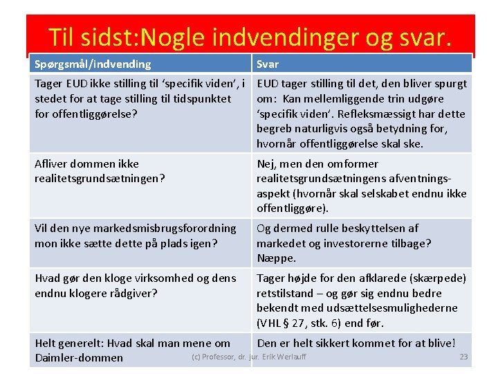 Til sidst: Nogle indvendinger og svar. Spørgsmål/indvending Svar Tager EUD ikke stilling til ‘specifik Til sidst: Nogle indvendinger og svar. Spørgsmål/indvending Svar Tager EUD ikke stilling til ‘specifik