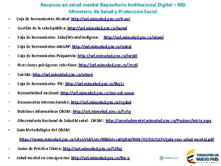 Recursos en salud mental Repositorio Institucional Digital – RID Ministerio de Salud y Protección