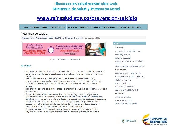 Recursos en salud mental sitio web Ministerio de Salud y Protección Social www. minsalud.