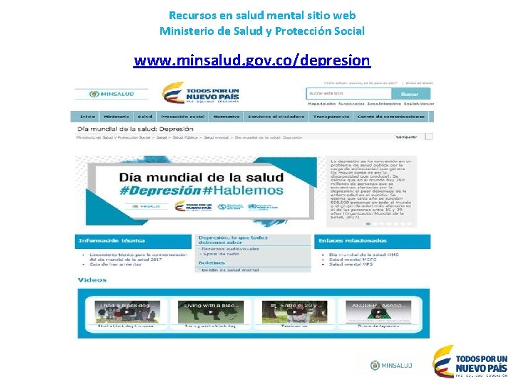 Recursos en salud mental sitio web Ministerio de Salud y Protección Social www. minsalud.