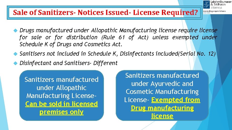 Sale of Sanitizers- Notices Issued- License Required? Drugs manufactured under Allopathic Manufacturing license require