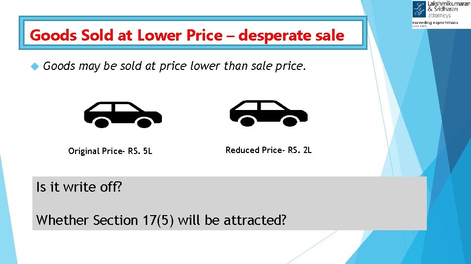 Goods Sold at Lower Price – desperate sale Goods may be sold at price