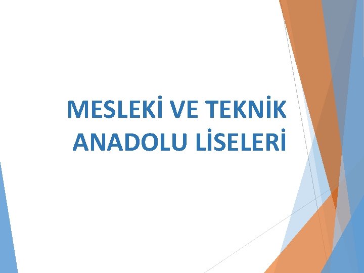 MESLEKİ VE TEKNİK ANADOLU LİSELERİ 