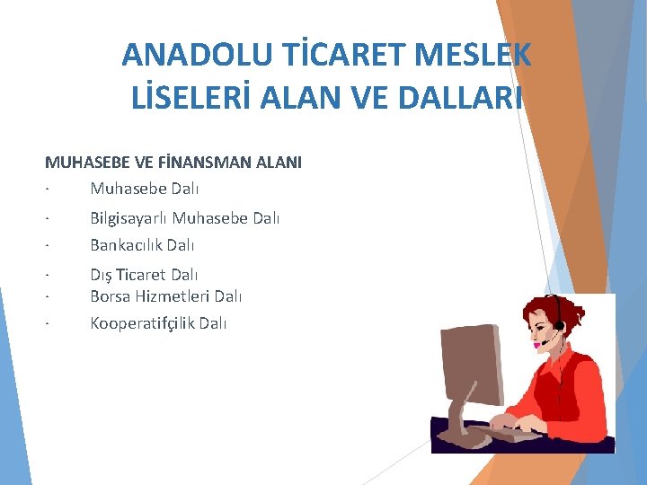 ANADOLU TİCARET MESLEK LİSELERİ ALAN VE DALLARI MUHASEBE VE FİNANSMAN ALANI · Muhasebe Dalı