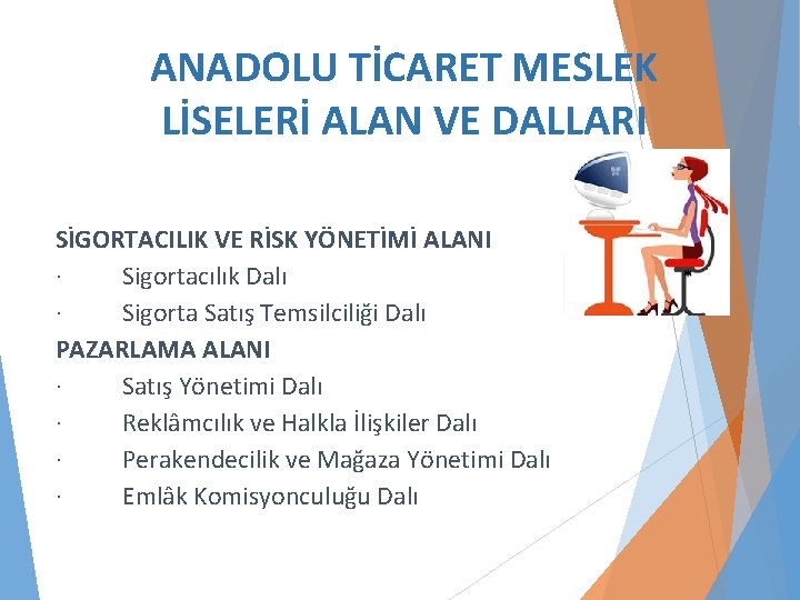 ANADOLU TİCARET MESLEK LİSELERİ ALAN VE DALLARI SİGORTACILIK VE RİSK YÖNETİMİ ALANI · Sigortacılık