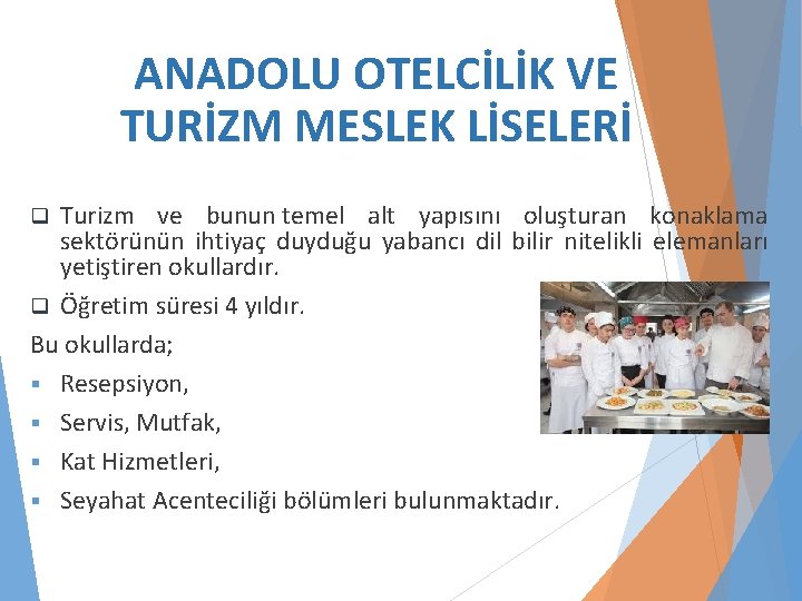 ANADOLU OTELCİLİK VE TURİZM MESLEK LİSELERİ Turizm ve bunun temel alt yapısını oluşturan konaklama