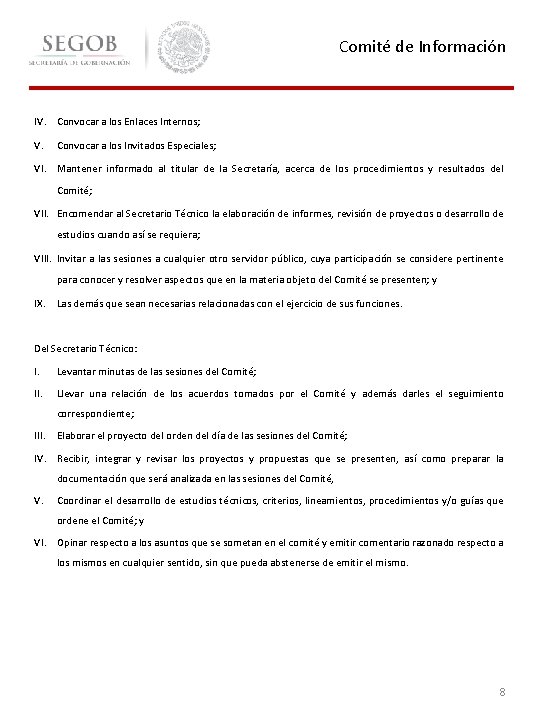Comité de Información IV. Convocar a los Enlaces Internos; V. Convocar a los Invitados
