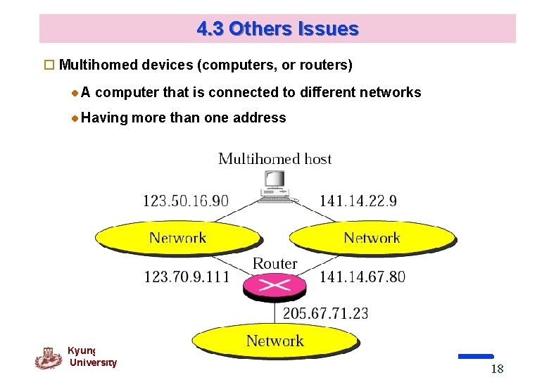 4. 3 Others Issues o Multihomed devices (computers, or routers) A computer that is