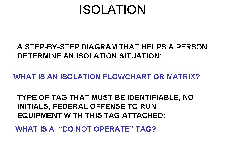 ISOLATION A STEP-BY-STEP DIAGRAM THAT HELPS A PERSON DETERMINE AN ISOLATION SITUATION: WHAT IS