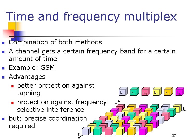 Time and frequency multiplex n n n Combination of both methods A channel gets
