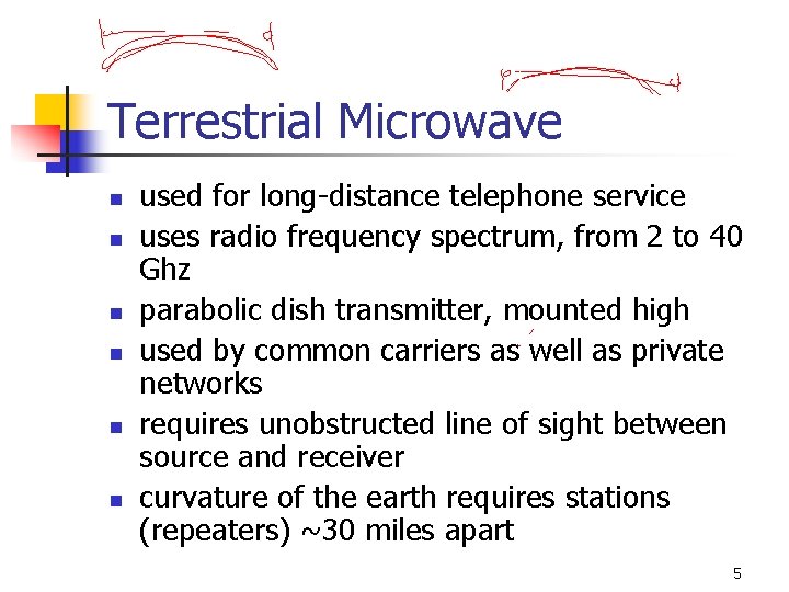 Terrestrial Microwave n n n used for long-distance telephone service uses radio frequency spectrum,