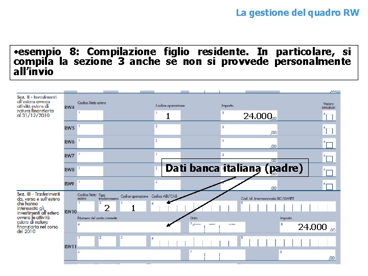 La gestione del. QUADRO quadro RW RW • esempio 8: Compilazione figlio residente. In