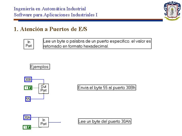 Ingeniería en Automática Industrial Software para Aplicaciones Industriales I 1. Atención a Puertos de