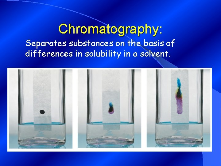 Chromatography: Separates substances on the basis of differences in solubility in a solvent. 