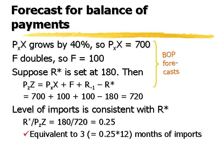 Forecast for balance of payments Px. X grows by 40%, so Px. X =