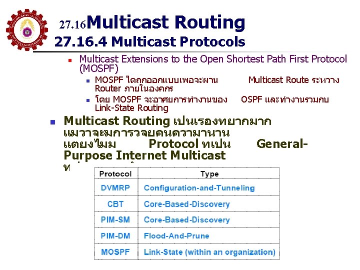 27. 16 Multicast Routing 27. 16. 4 Multicast Protocols n Multicast Extensions to the