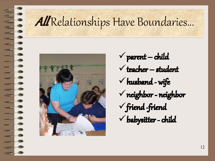 All Relationships Have Boundaries… ü parent – child ü teacher – student ü husband