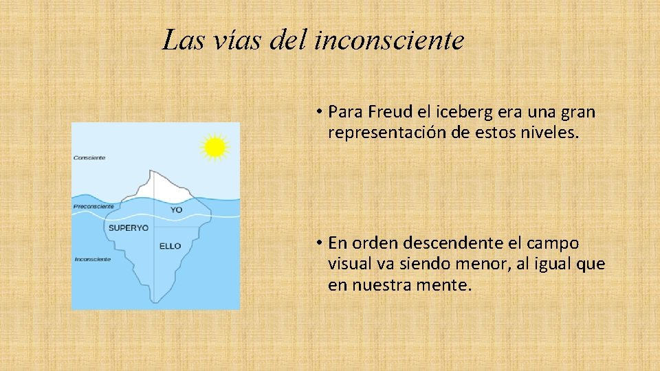 Las vías del inconsciente • Para Freud el iceberg era una gran representación de Las vías del inconsciente • Para Freud el iceberg era una gran representación de