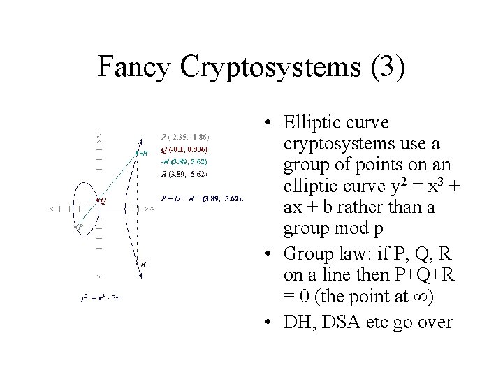 Fancy Cryptosystems (3) • Elliptic curve cryptosystems use a group of points on an