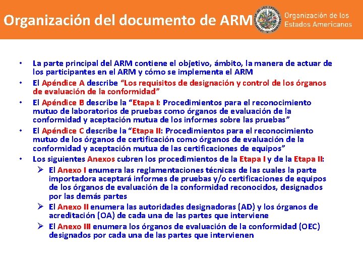 Organización del documento de ARM • • • La parte principal del ARM contiene