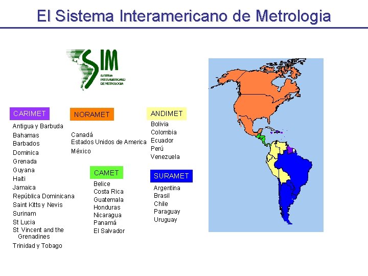 El Sistema Interamericano de Metrologia CARIMET NORAMET Antigua y Barbuda Canadá Bahamas Estados Unidos
