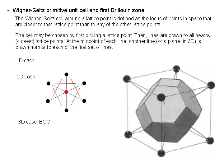 • Wigner-Seitz primitive unit cell and first Brillouin zone The Wigner–Seitz cell around • Wigner-Seitz primitive unit cell and first Brillouin zone The Wigner–Seitz cell around