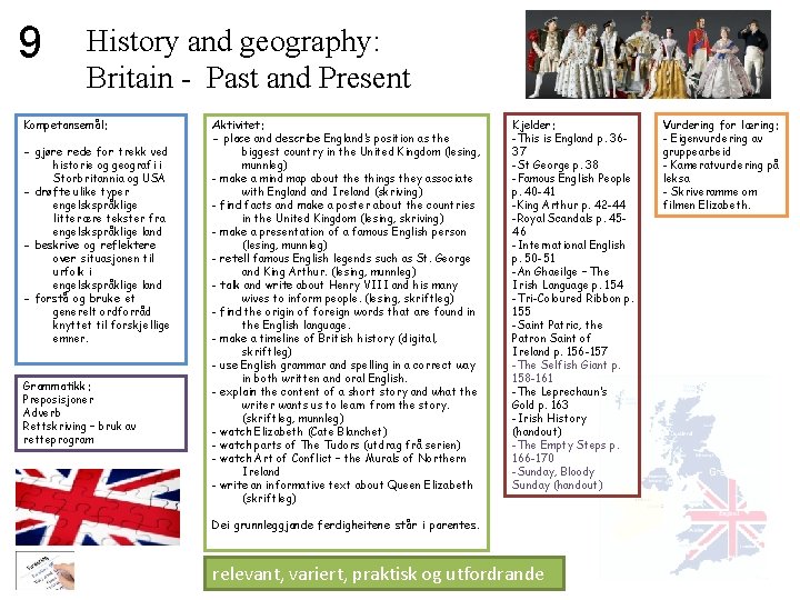 9 History and geography: Britain - Past and Present Kompetansemål: - gjøre rede for