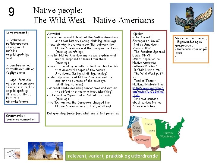 9 Native people: The Wild West – Native Americans Kompetansemål: - Beskrive og reflektere