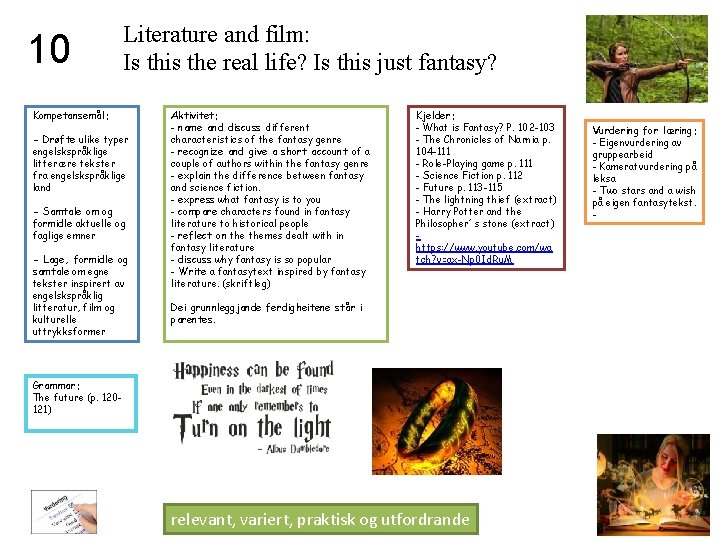 10 Literature and film: Is this the real life? Is this just fantasy? Kompetansemål: