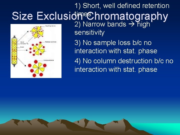 Size 1) Short, well defined retention times Exclusion Chromatography 2) Narrow bands high sensitivity Size 1) Short, well defined retention times Exclusion Chromatography 2) Narrow bands high sensitivity