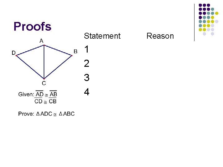 Proofs Statement 1 2 3 4 Reason 