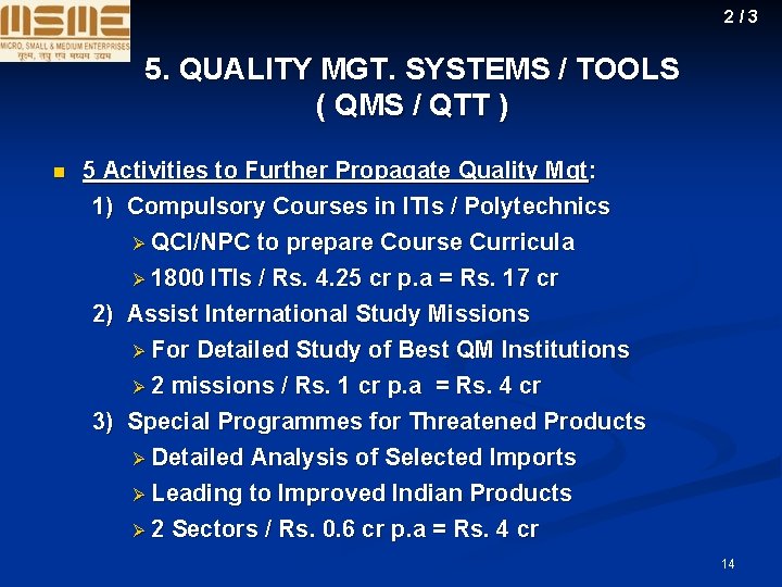2/3 5. QUALITY MGT. SYSTEMS / TOOLS ( QMS / QTT ) n 5