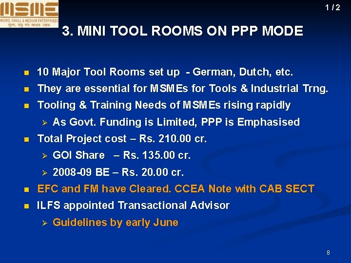1/2 3. MINI TOOL ROOMS ON PPP MODE n 10 Major Tool Rooms set