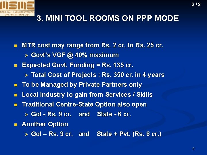 2/2 3. MINI TOOL ROOMS ON PPP MODE n MTR cost may range from