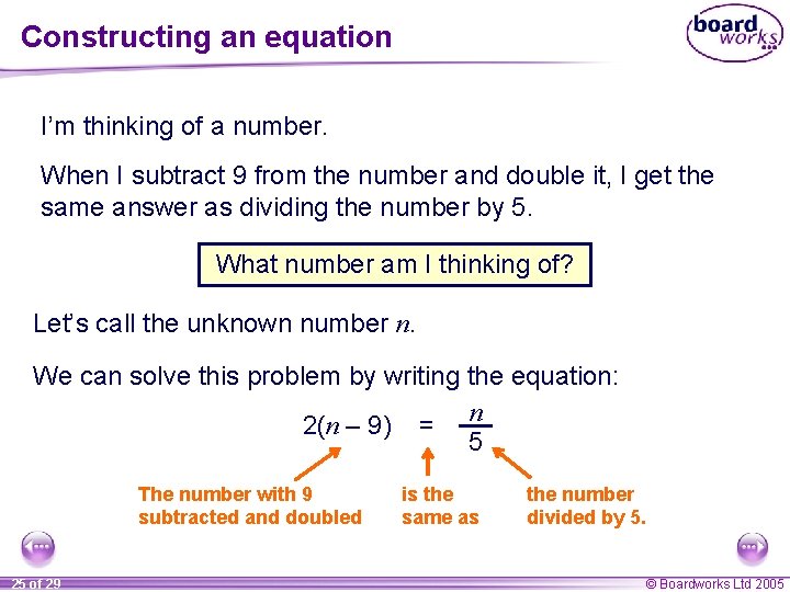 Constructing an equation I’m thinking of a number. When I subtract 9 from the