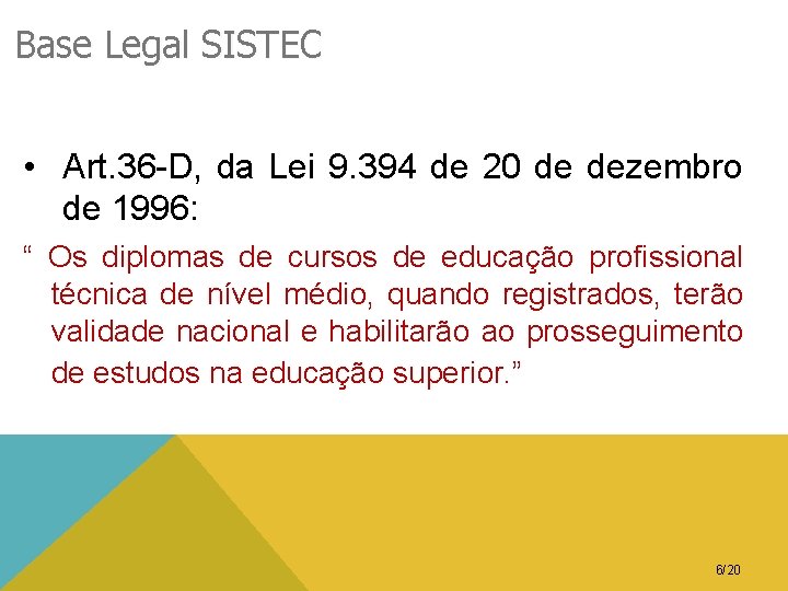 Base Legal SISTEC • Art. 36 -D, da Lei 9. 394 de 20 de