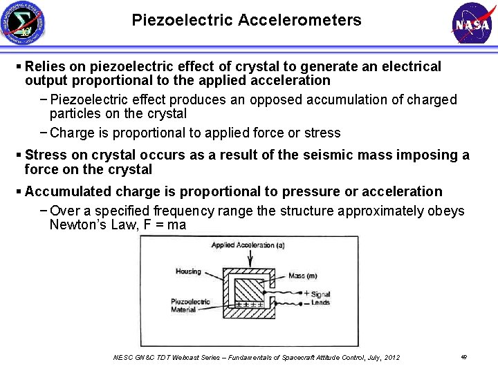 Piezoelectric Accelerometers § Relies on piezoelectric effect of crystal to generate an electrical output