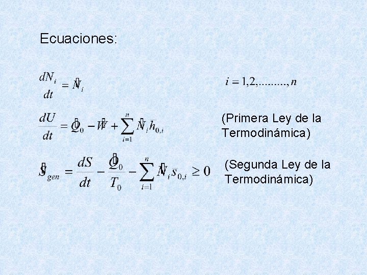 Ecuaciones: (Primera Ley de la Termodinámica) (Segunda Ley de la Termodinámica) 
