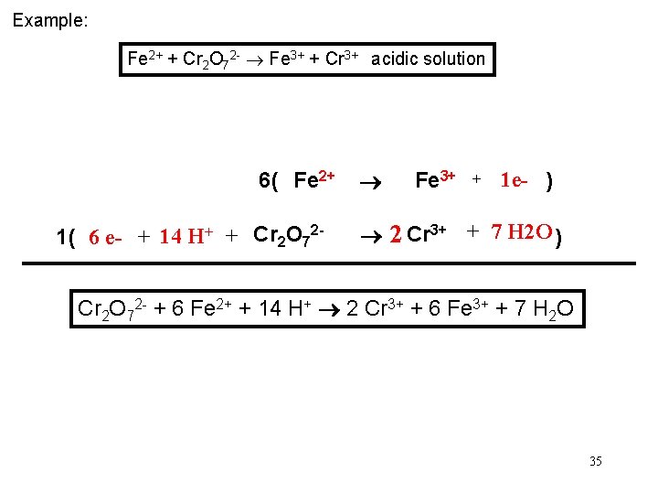 Example: Fe 2+ + Cr 2 O 72 - ® Fe 3+ + Cr