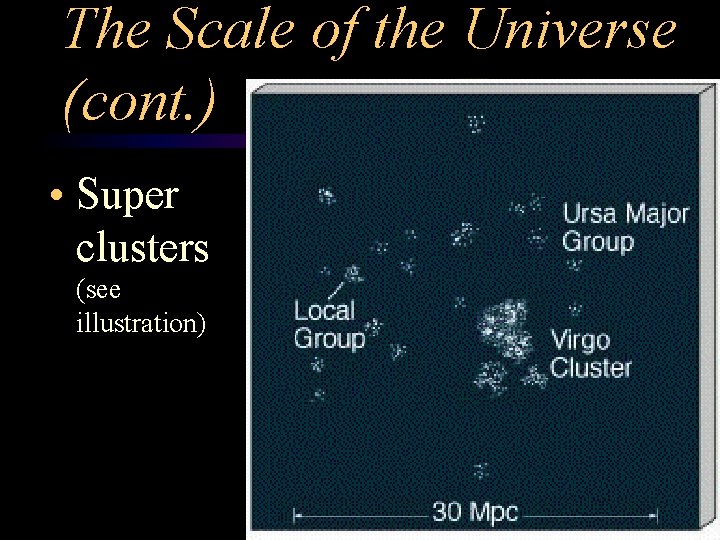 The Scale of the Universe (cont. ) • Super clusters (see illustration) 